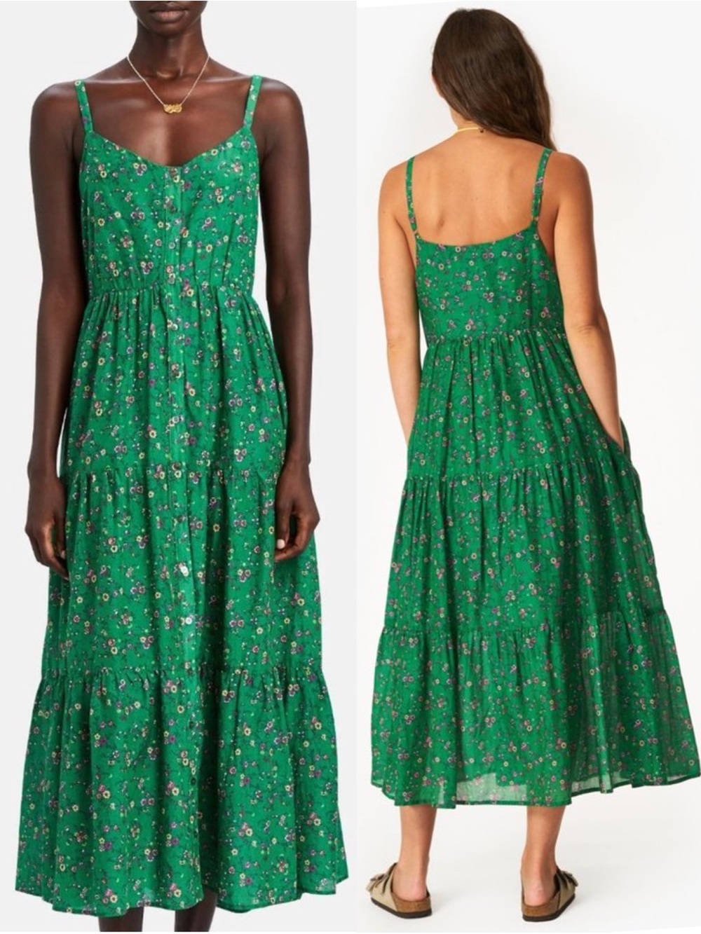 XIRENA Cotton Silk Floral Button Front Tiered Cottagecore Wedding Guest Dress L - Picture 6 of 10